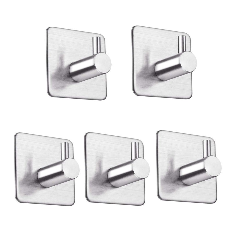 LOOGI Adhesive Hooks, Door Hooks Heavy Duty Towel Hooks Stick on Wall Waterproof Stainless Steel Robe Hanger for Hanging Bathroom Kitchen Home 5 Pack - Image 1